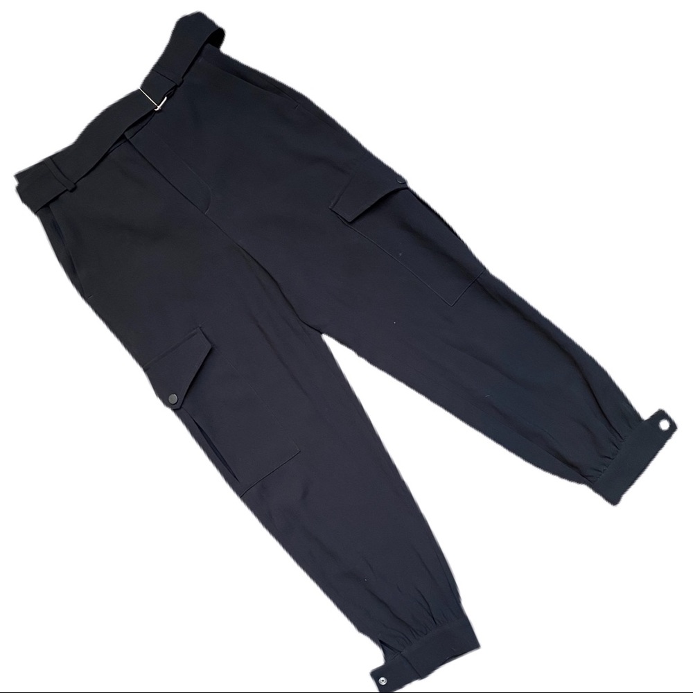 ZARA Black High Waisted Ankle Trousers w Belt